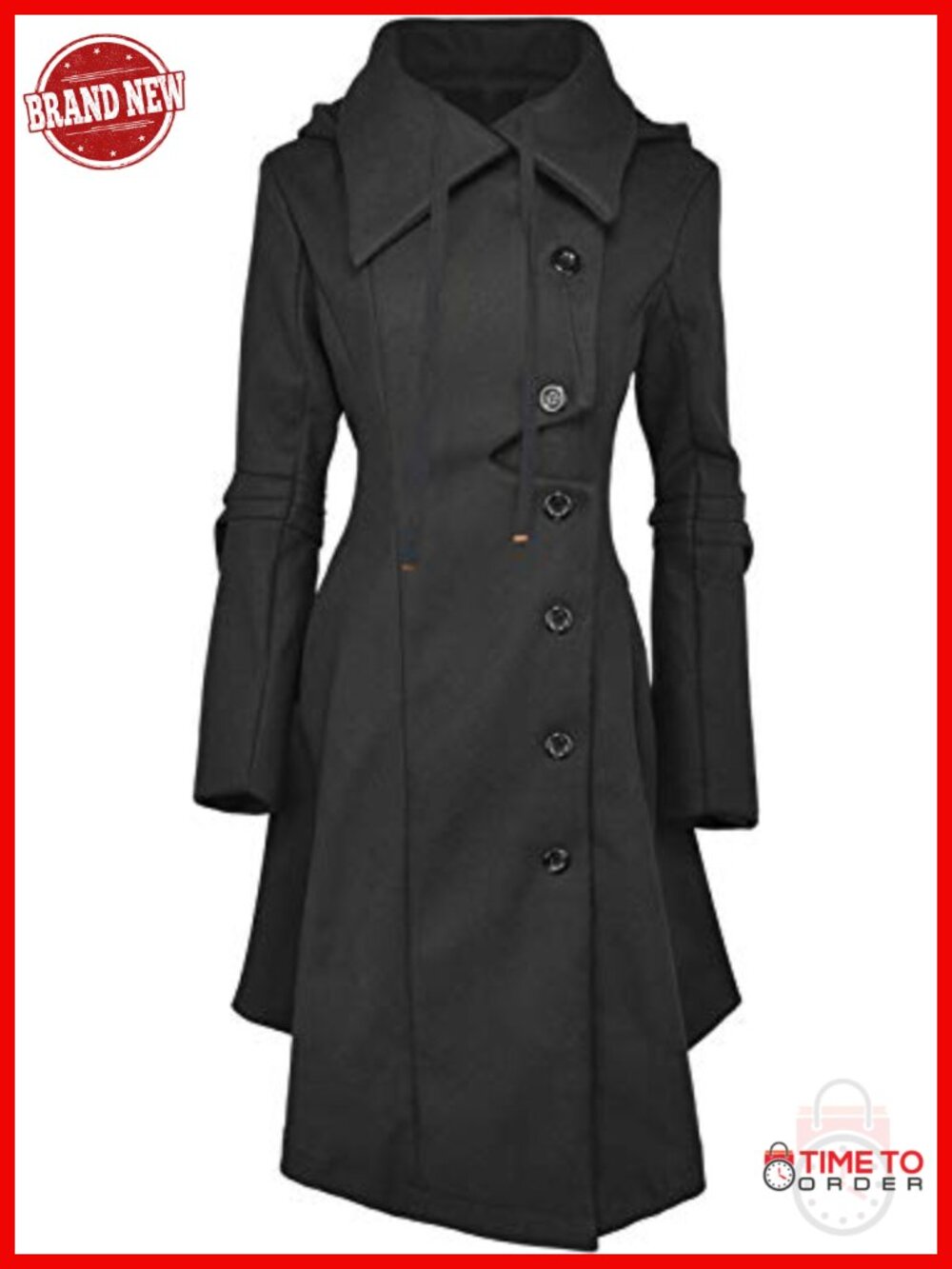 Long Trench Pea Coat for Women - Winter Goth Lapel Hood Outwear Thick Peacoat